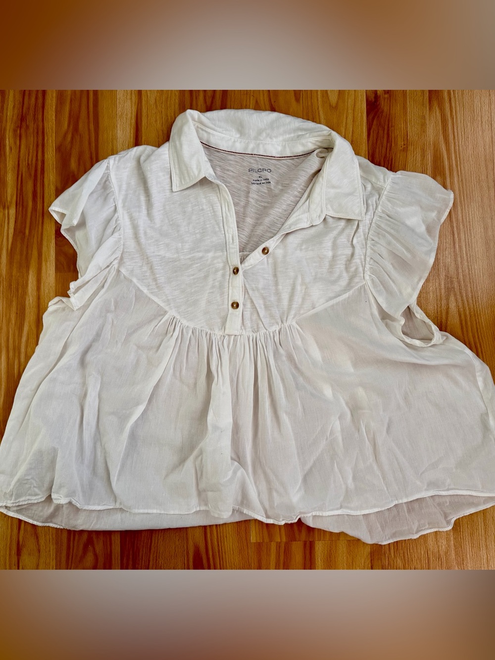 Pilcro White Short-Sleeve Ruffled Peasant Blouse
